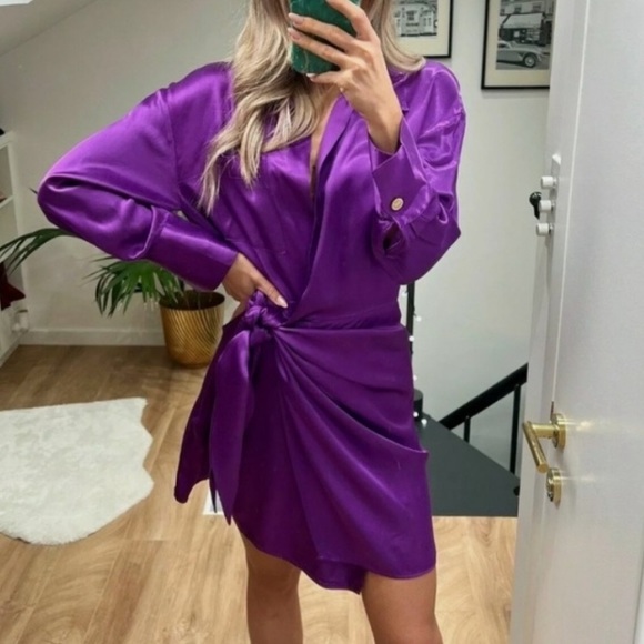 Zara purple satin tie side mini dress - Picture 12 of 13